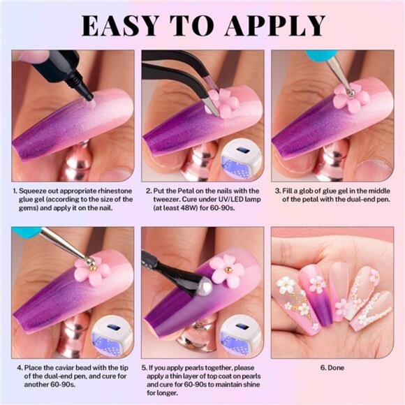 3D Nail Charms, Manicure Kit with Nail Rhinestone Glue Gel (UV Curing),Butterfly - Picture 6 of 8